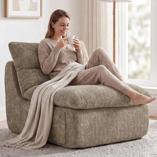 Ergonomic High-Density Foam Bean Bag Chair for Adults - Taupe Washable Cover, No Sag, Ready to Use Merit Sell