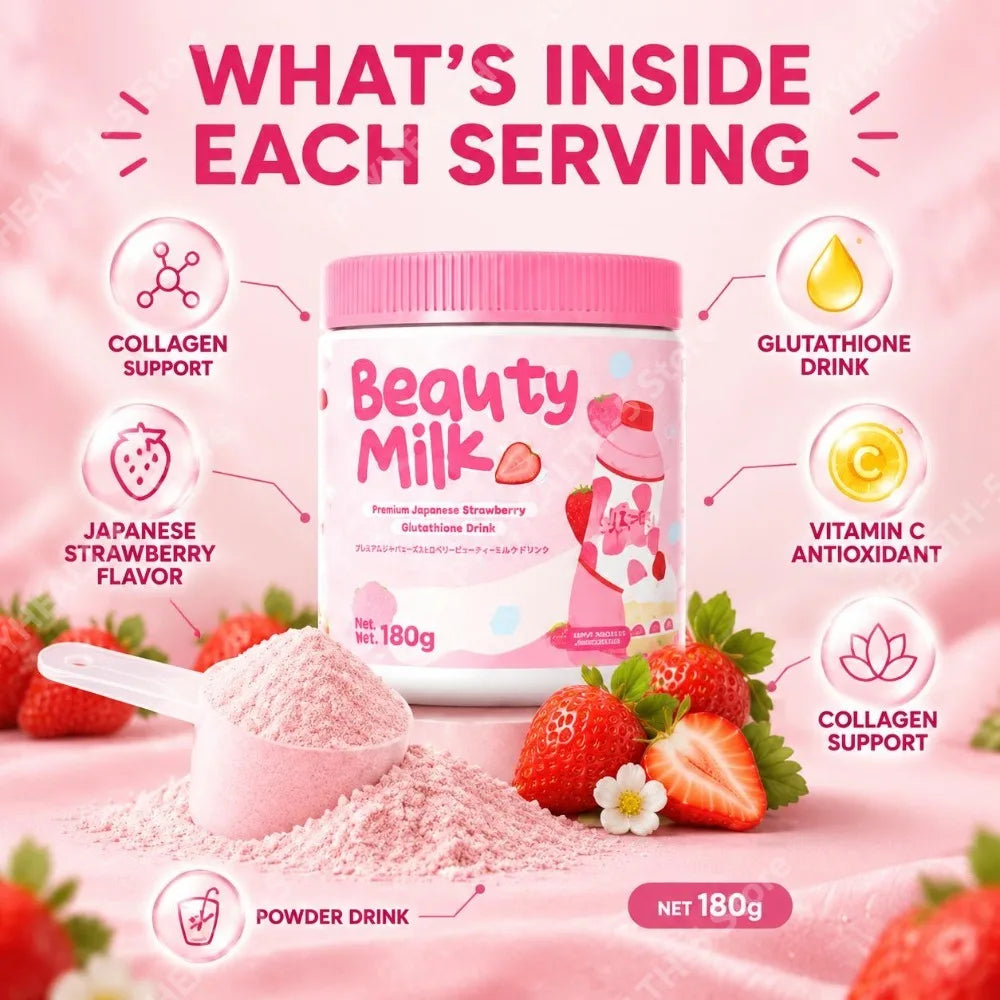 Beauty Milk Collagen Powder with Glutathione Hydrolyzed Marine Collagen Vitamin C Support Antioxidant and Skin Glow Net 180g Jar