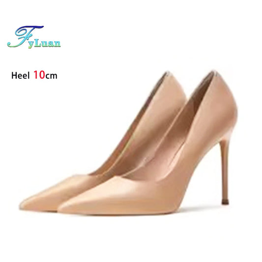 high-quality Sheepskin High Heels Party Office Fashion Pointed Shallow Women Shoes 6 8 10CM Stiletto Naked color Female Pumps