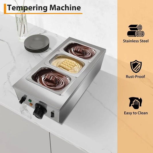 Chocolate Melting Machine, 2/3 Tanks Stainless Steel Chocolate Tempering Machine with Lid,Electric Commercial Food Warmer Merit Sell