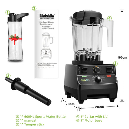 BioloMix 2200W Professional Smart Timer Pre-programed Blender, 2L round jar, Mixer Juicer Food Processor Ice Smoothies Crusher