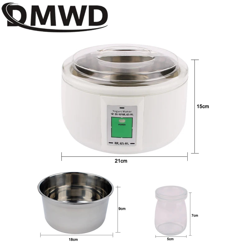 1.5L Electric Yogurt Maker Fermenter Automatic Multifunction Stainless Steel Liner Natto Rice Wine Pickle Machine 7 Yoghurt Cups