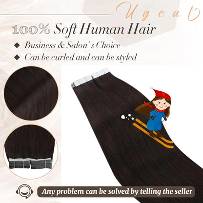 Ugeat Human Hair Tape in Extensions Brown Hair Extensions Real Human Hair Dark Brown Remy Hair Invisible Double Sided