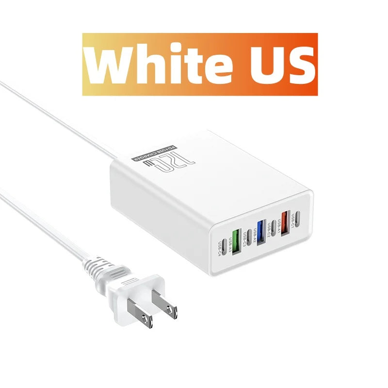 120W Charging Head 7 Ports 3USB+4PD Fast Charging Phone Charger Head 5V4A US/EU/UK Standard Charger for Mobile Phones