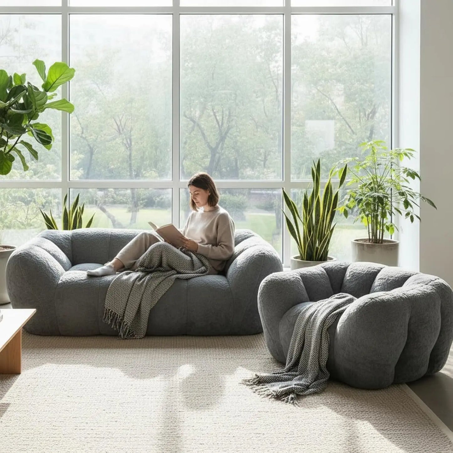 Giant Fluffy Bean Bag Chair with Armrest Ultra Soft Faux Fur Loveseat Floor Chair Living Room Bedroom Grey Customized