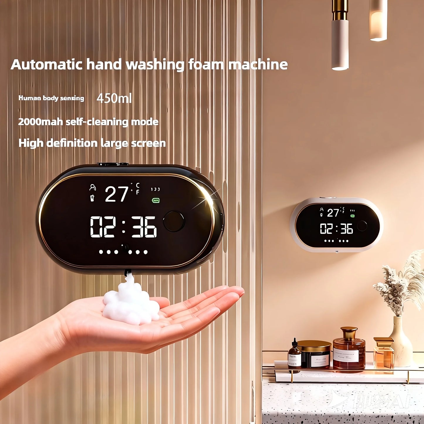 Rechargeable 400ml Automatic Foaming Soap Dispenser Wall Mounted Touchless Sensor Adjustable Foam LED Screen Bathroom Kitchen