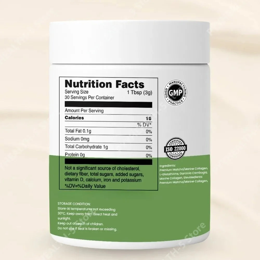 Matcha Collagen Powder 90g with Marine Collagen Green Tea Blend Daily Beauty Wellness Drink Mix for Hair Skin Nails Support
