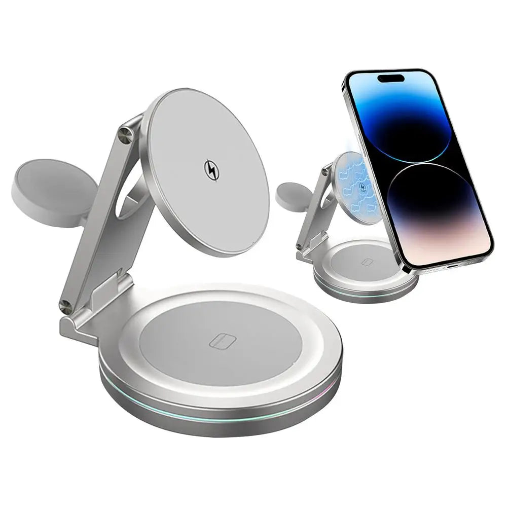 Wireless Charging Station Anti-Skid Adjustable Charging Dock Zinc Alloy Phone Watch Charging Stand With 360 Rotation Design