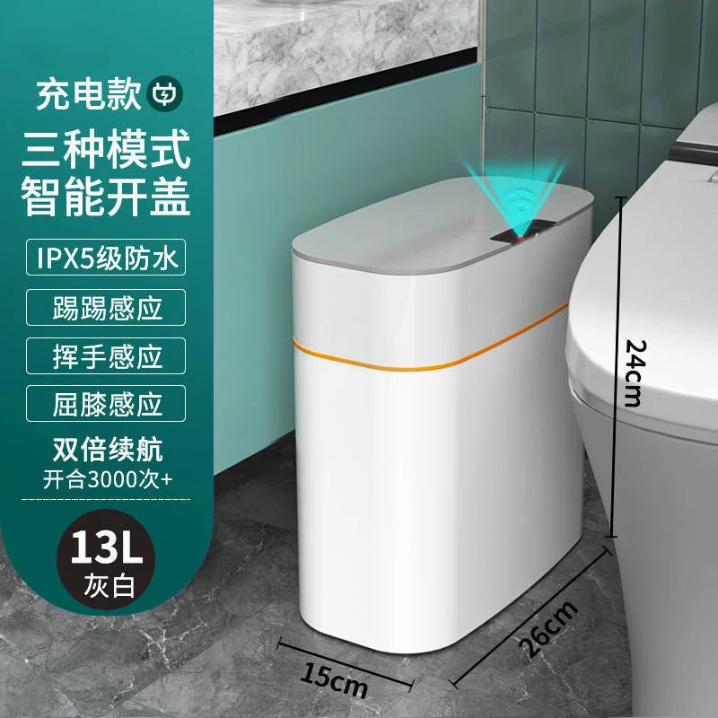 Large Capacity Smart Home Intelligent Induction Trash Can with Automatic Opening Lid for Household Toilet