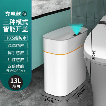 Large Capacity Smart Home Intelligent Induction Trash Can with Automatic Opening Lid for Household Toilet