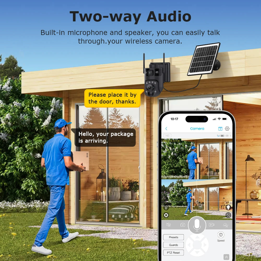 Ubox Camera 12MP 4G Solar Camera Dual Screens Dual Lens 60X Zoom WiFi Surveillance Cameras PTZ PIR Detection Auto Tracking Ubox