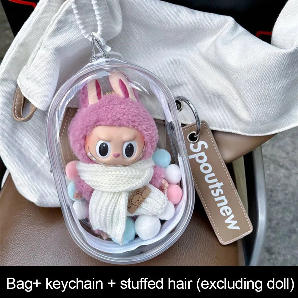 Ropa Labubu Transparent Protector Case Display Bag For 15/17cm Labubu V2 Storage Bag Doll Outfit Accessories【Only Case】