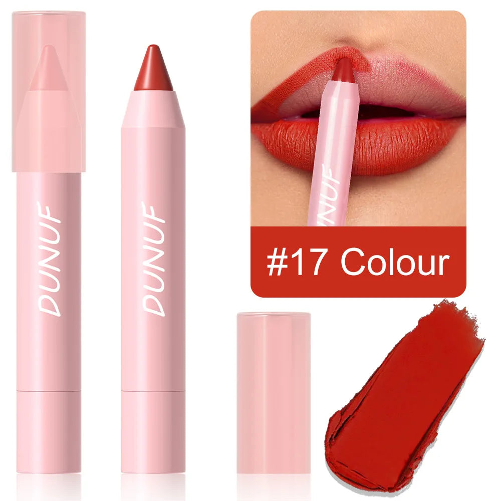 18-Colors Lipstick Pencil Waterproof Sexy Red Matte Contour Tint Lipstick Lasting Non-stick Cup Lipliner Pen Lip Makeup Cosmetic - Merit Sell