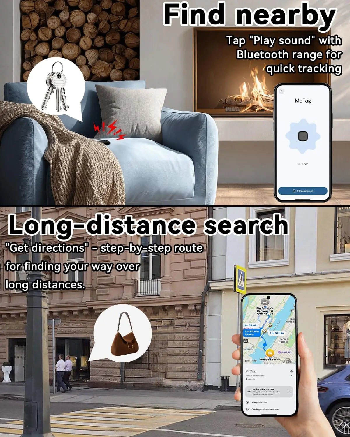 New Air Tag Tracker Dual System Bluetooth Smart Tag Compatible with Apple Find My IOS & Google Find Hub Android,80-100dB Alarm