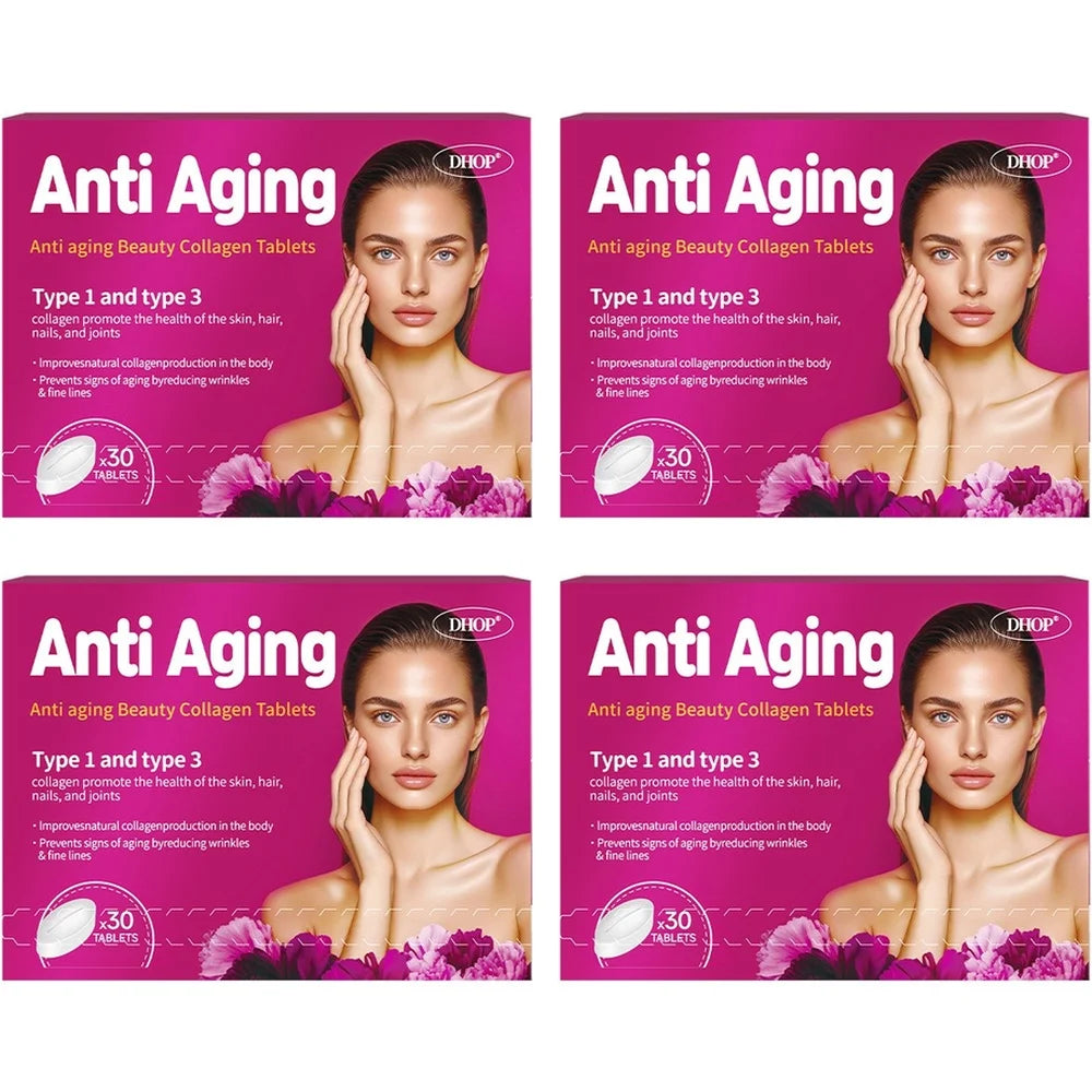 Collagen Tablets with Hyaluronic Acid Sodium Vitamins C and E Support Skin, Hair, Nails, and Joint Health 30 Tablets