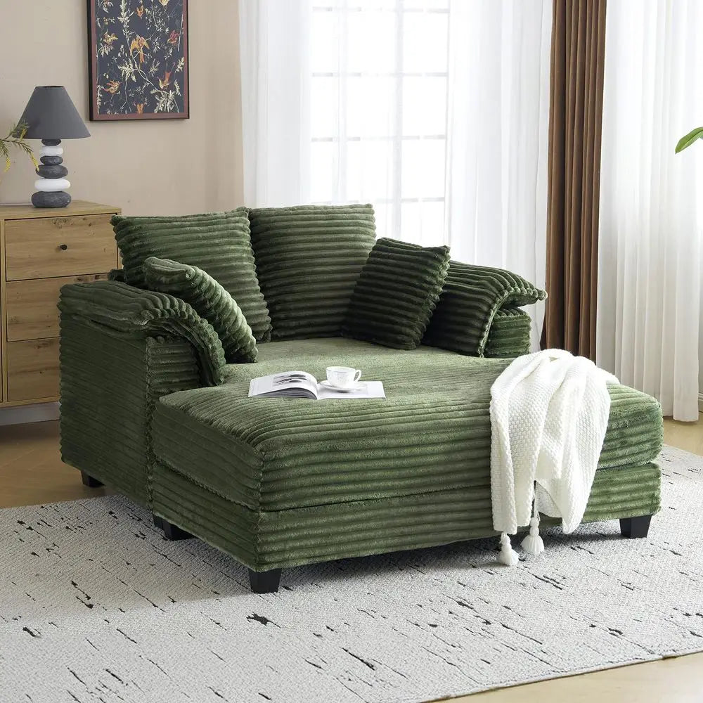 Lounge Chair, 56 Oversized Reading Chair Corduroy Chaise Sofa Recliner Bed holstered Comfy Sleeper Couch with Throw Pillows a
