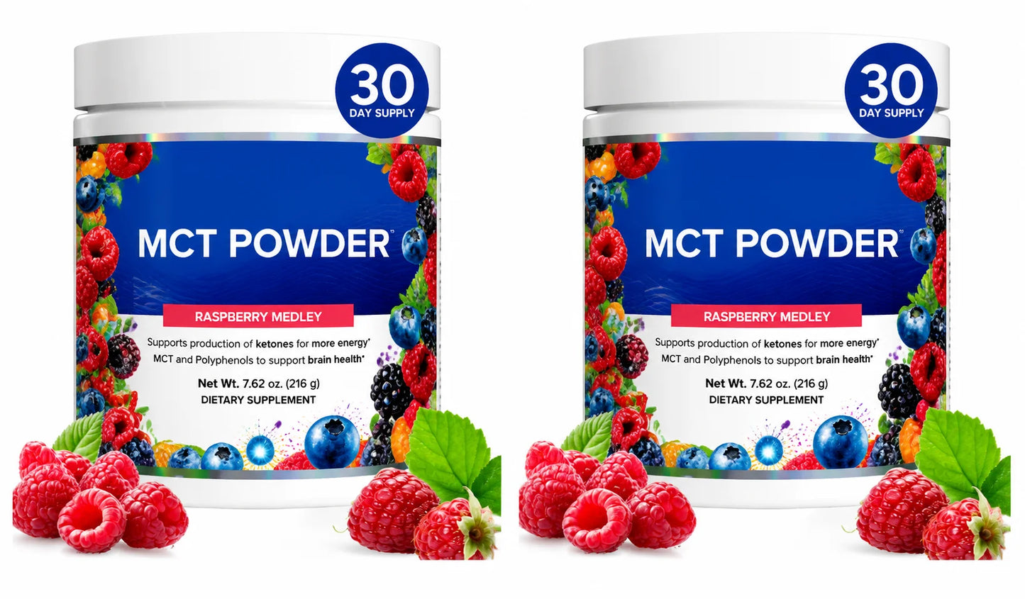 MCT Powder Raspberry Medley Drink Mix, D-Ribose 5000mg, Acetyl-L-Carnitine 500mg, Polyphenol Blend 300mg, 30 Servings 216g