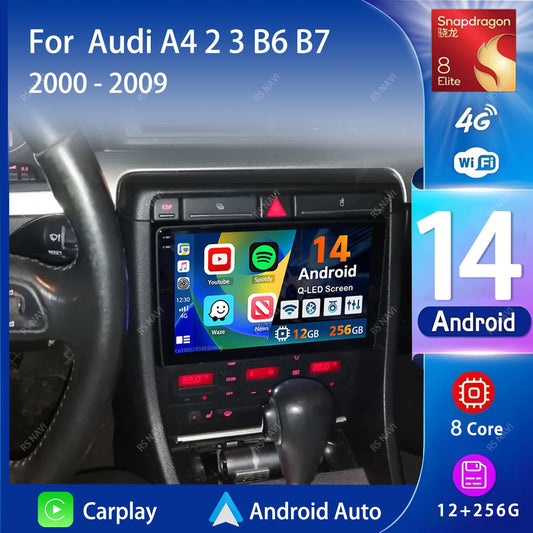 Android 14 Carplay Auto 2K Screen Car Radio Multimedia Player For Audi A4 2 3 B6 B7 S4 RS4 2000-2009 Autoradio Stereo Head Unit