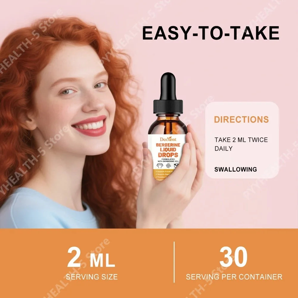 Docteat Berberine Liquid Drops Pineapple Flavor with Green Coffee Bean, Ceylon Cinnamon, Milk Thistle, 2 Ml, 30 Servings