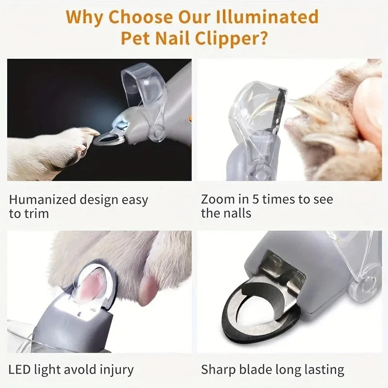 1pc LED Pet Nail Clipper For Easy And Safe Dog And Cat Paw Grooming，Nail clippers with lights, cats, dogs, paws, nail clippers