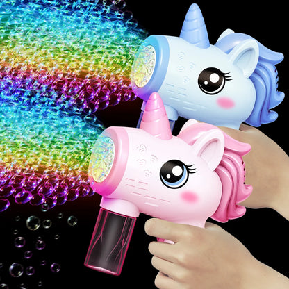 2025 Unicorn Electric Bubble Gun Kids Toy Bubbles Machine Automatic Soap Blower with Light Outdoor Party Games Children Gift Toy