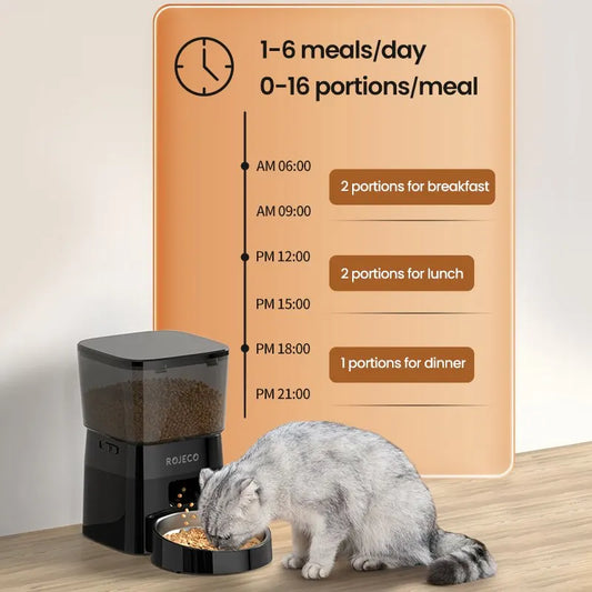 ROJECO Automatic Pet Feeder Button Version Auto Cat Food Dispenser Accessories Smart Control Pet Feeder For Cats Dog Dry Food - Merit Sell