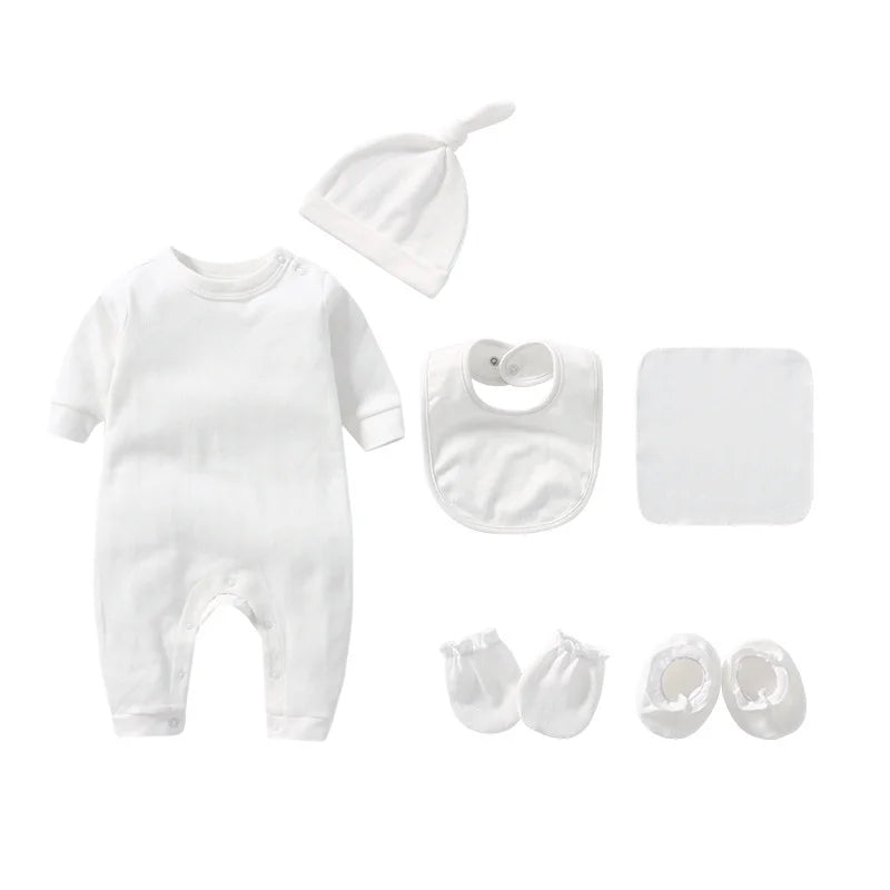 Baby Rompers+hats+bibs+socks 5pcs Cotton Newborn Baby Clothes Summer Solid Baby Girl Clothing Sets 0-2 Year Bebe Jumpsuit
