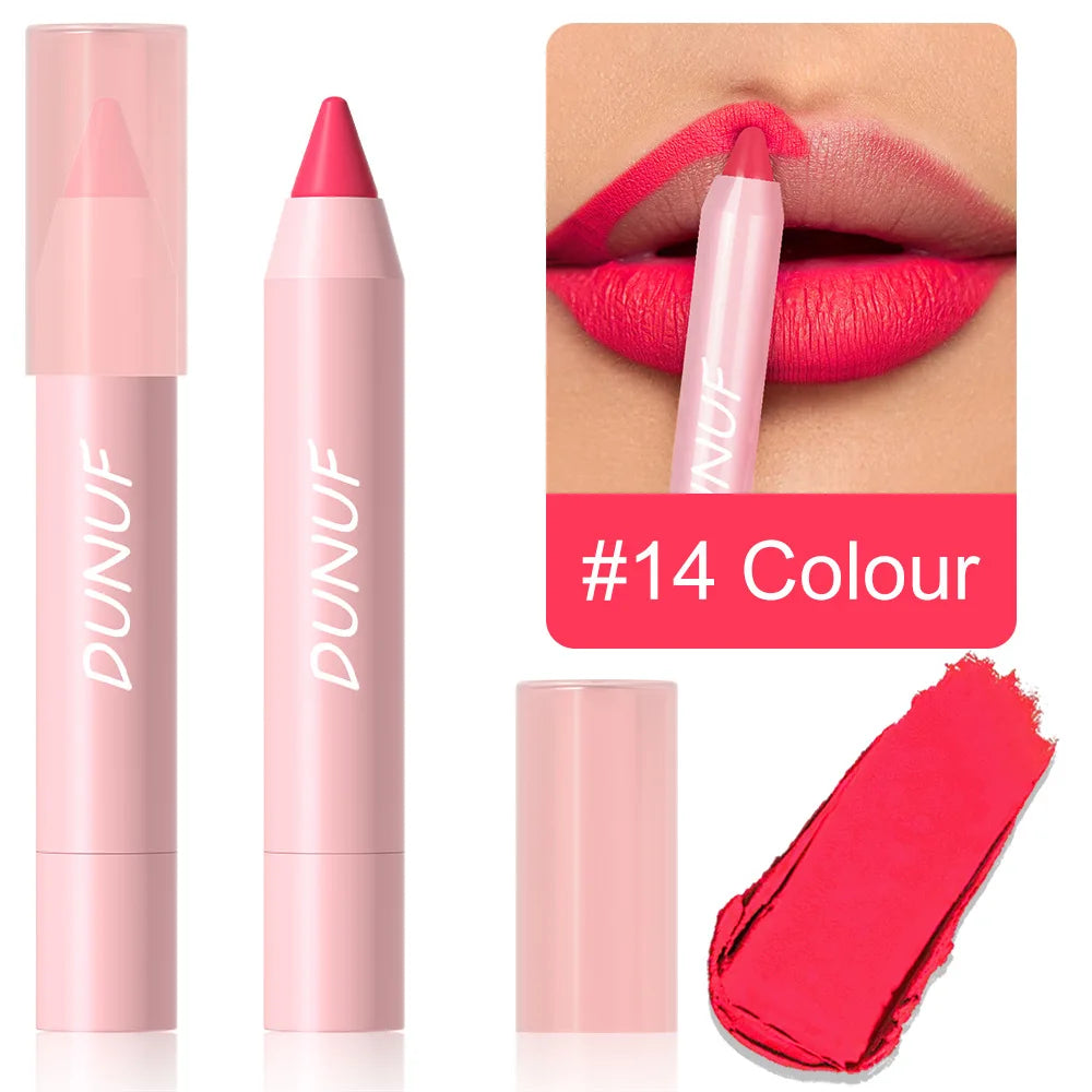 18-Colors Lipstick Pencil Waterproof Sexy Red Matte Contour Tint Lipstick Lasting Non-stick Cup Lipliner Pen Lip Makeup Cosmetic - Merit Sell