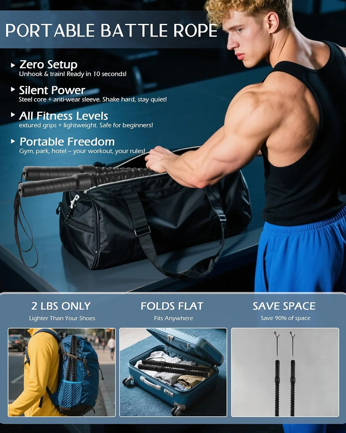 Ropeless Battle Ropes for Home Gym, Cordless Exerciser Rope, Heavy Duty Weighted Wireless Battle Ropes, Exercise Equipment for H