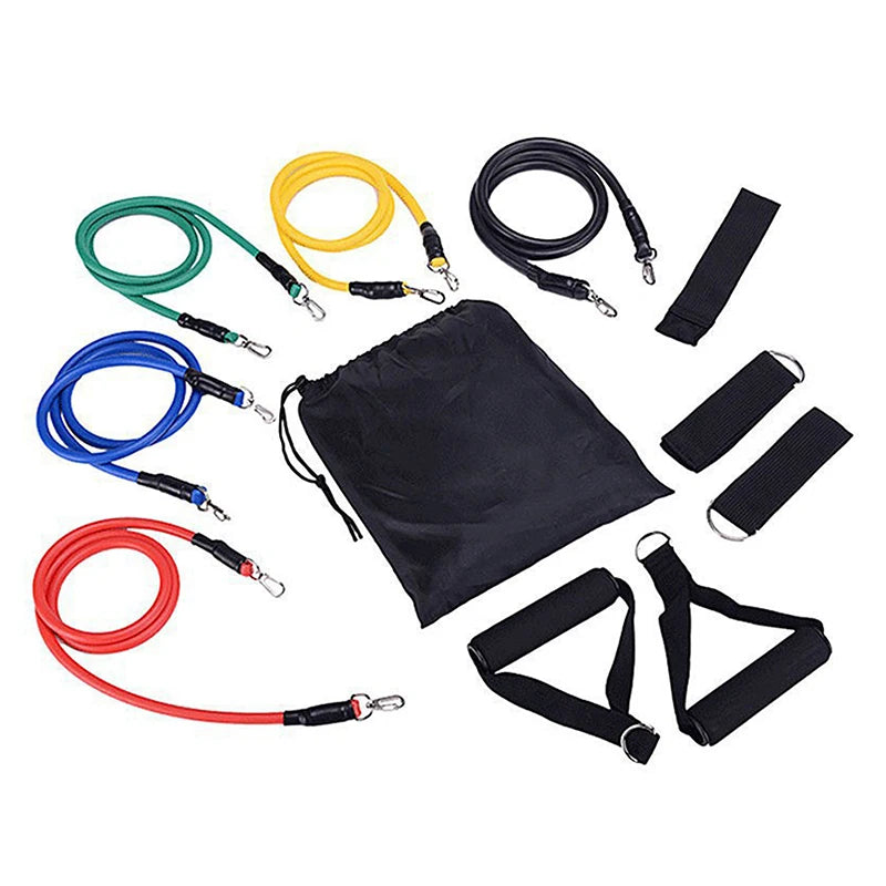 TPE Resistance Band Set Color Fitness Band Pull Rope Elastic Training Band With Door Anchor Handles Carry Bag Legs Ankle Straps