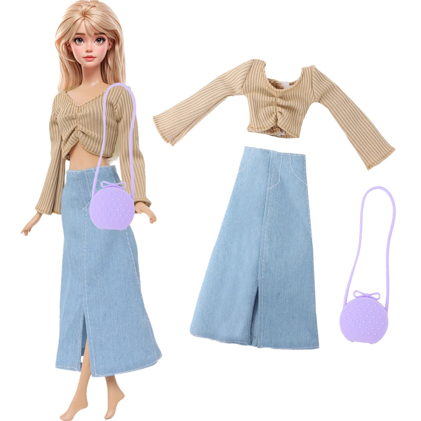 1/6 Doll Outfit Ba Doll Bie Shiny Princess Dress Clothes 30cm 11.5 Inch Doll Accessories Skirt Coat Top Pants with Shoes Hat Bag