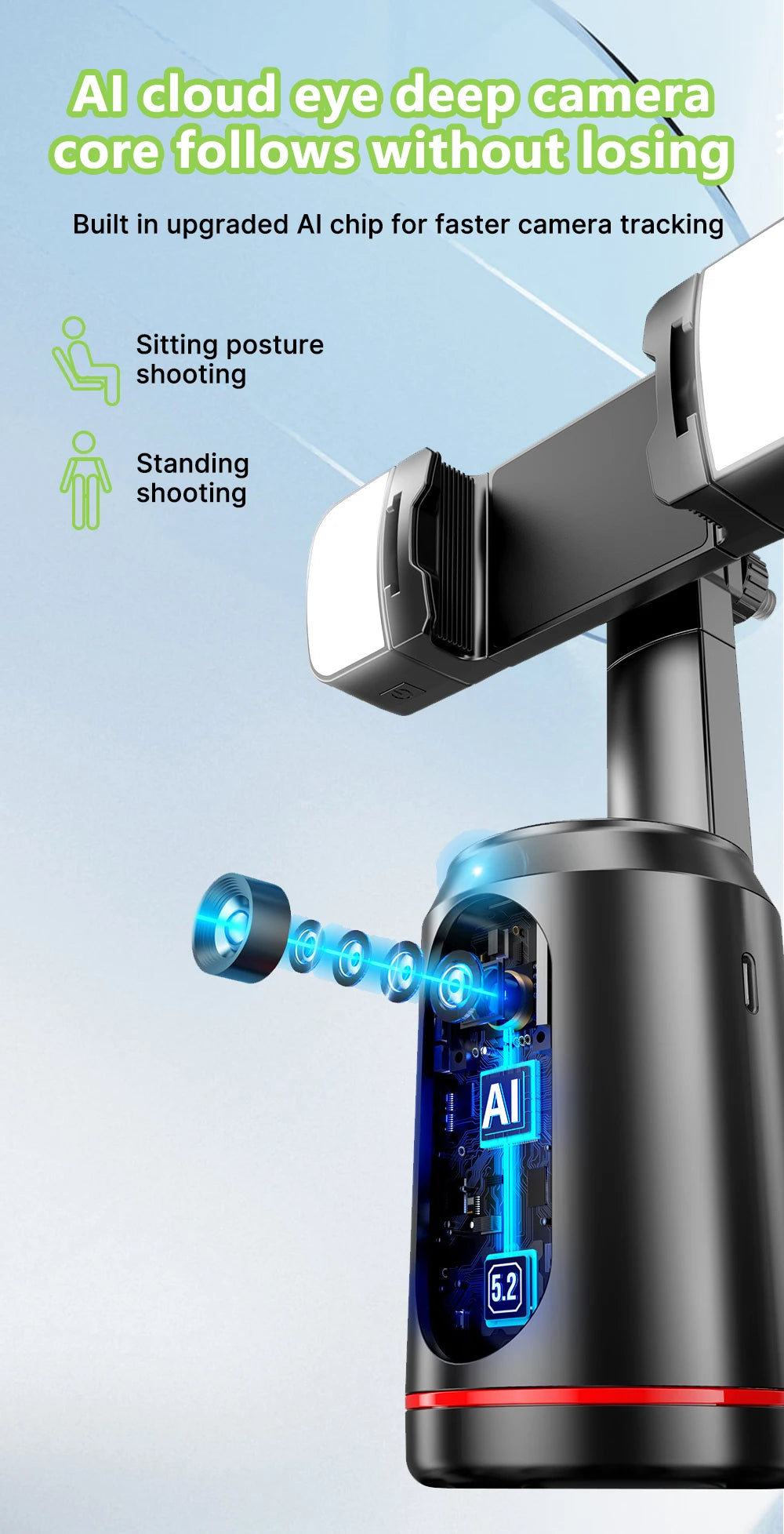 360° Auto Face Tracking Tripod For Live Video Vlog Facial Recognition Tracking Gimbal For Phone Remote Control