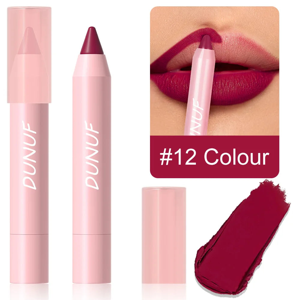 18-Colors Lipstick Pencil Waterproof Sexy Red Matte Contour Tint Lipstick Lasting Non-stick Cup Lipliner Pen Lip Makeup Cosmetic - Merit Sell