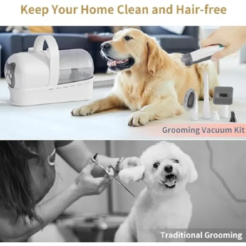 Dog Grooming Kit Pet Grooming Vacuum with Pet Clipper Nail Grinder 6-in-1 Grooming Tools for Dogs Cats Shedding Control Black