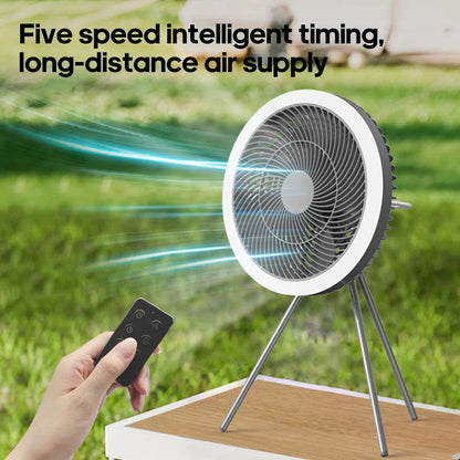 Outdoor Camping Fan Rechargeable Desktop 10000mAh Portable Circulator Wireless Ceiling Electric Fan with Power Bank LED Lighting