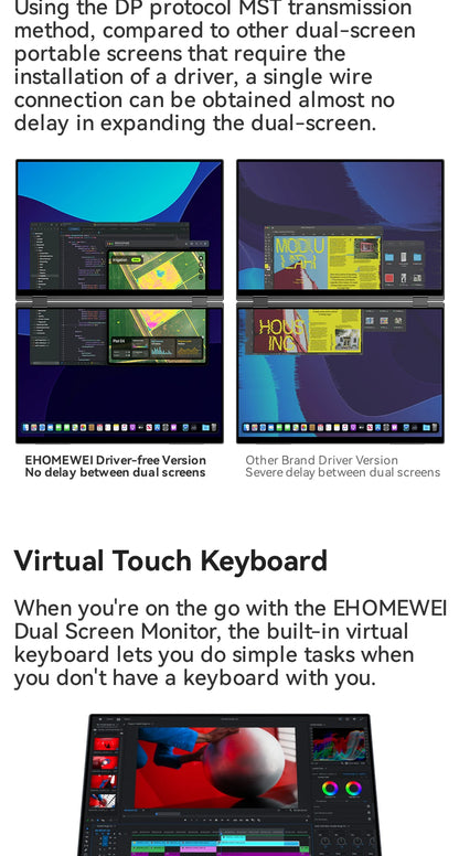 EHOMEWEI Dual Screen Portable Monitor X Series Drive-free Phone-touch FHD 2K 15.6“  16“ For Laptop Windows Macbook