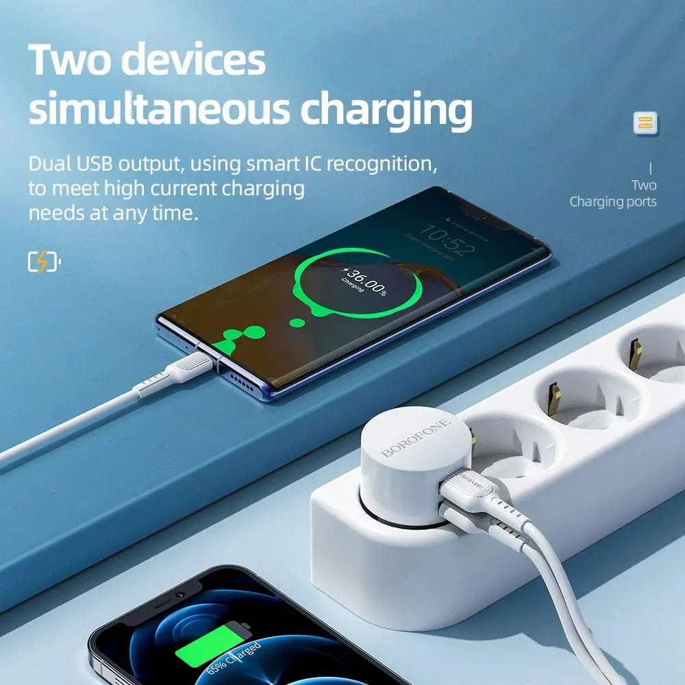 Round Quick Charge Mobile Phone Charging Wall Charger Dual USB Charger Charging Adapter Travel Charger