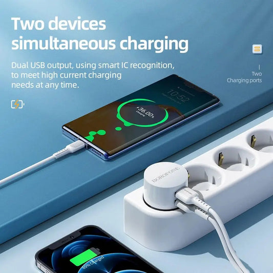 Round Quick Charge Mobile Phone Charging Wall Charger Dual USB Charger Charging Adapter Travel Charger - Merit Sell
