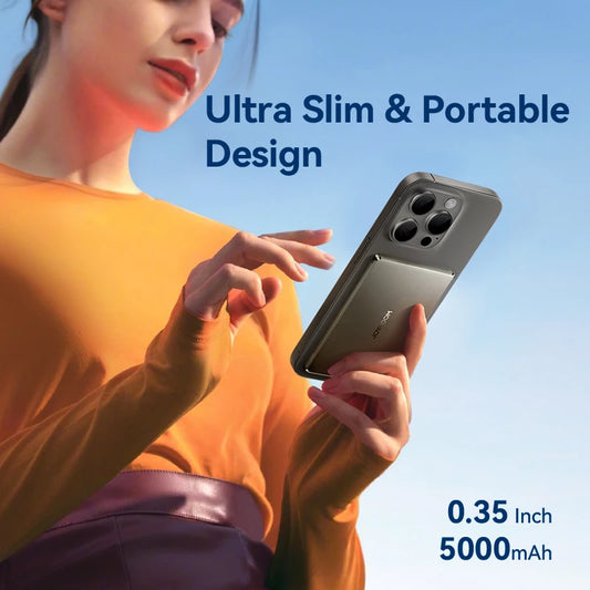 JOYROOM 5000mAh 0.35 Inch Ultra Slim Power Bank for Magsafe Wireless Portable Charger with USB-C Cable for iPhone 16/15/14/13/12