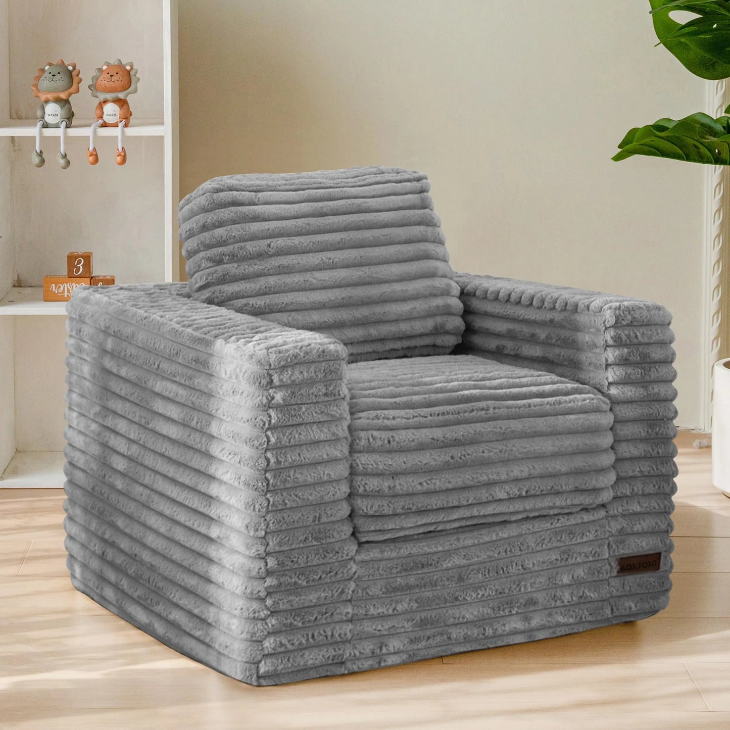 Kids Bean Bag Chair, Comfy Faux Fur Bean Bag Sofa with Filler, Upholstered Floor Sofa with Pillows and Armrests, Lazy Floor Chai
