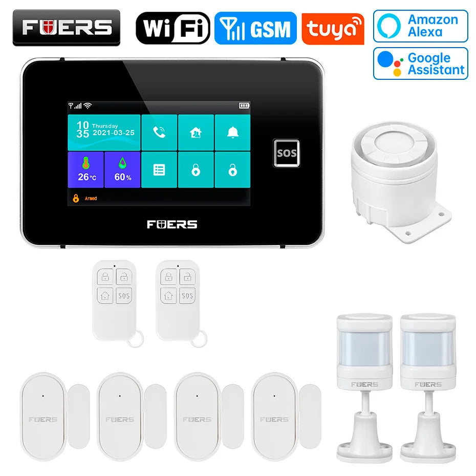 FUERS 4.3 Inch TFT Screen WiFi GSM Tuya Smart Home Security Alarm System G60B Temperature Humidity Display 433MHz Control Siren