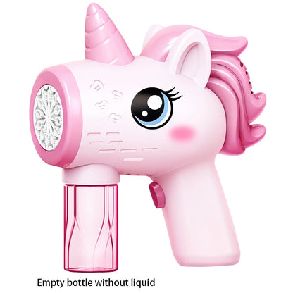 2025 Unicorn Electric Bubble Gun Kids Toy Bubbles Machine Automatic Soap Blower with Light Outdoor Party Games Children Gift Toy