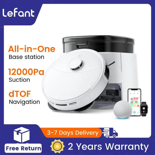 LEFANT Robot Vacuum Cleaner with Mapping, 12000Pa Suction, Emptying Station, Automatic Washing and Drying, DTOF Laser