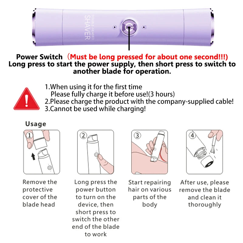 SoftAura Double Head Electric Epilator for Women Rechargeable Painless Hair Remover Shaver Body Private Bikini Gentle Trimming