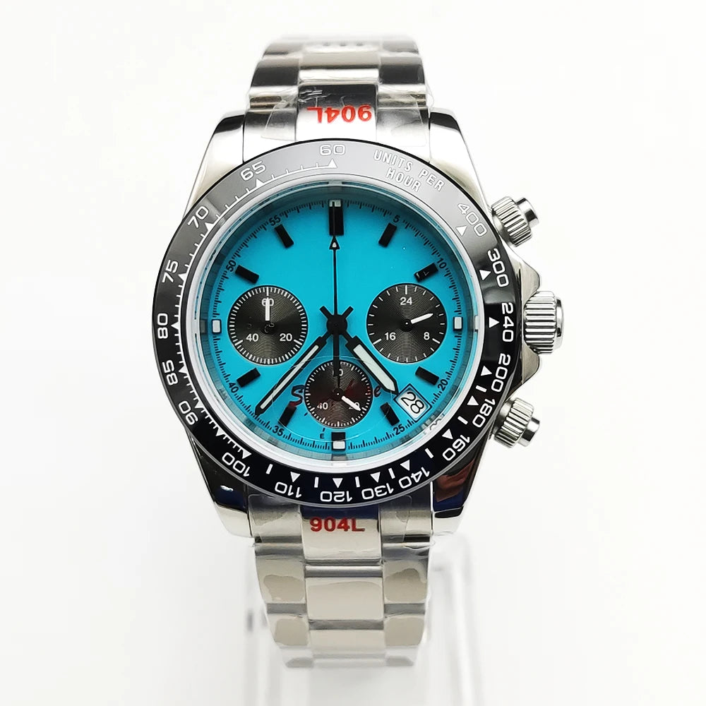 20 Colors dress 39mm Quartz Chronograph Sapphire Crystal Stainless Luminous Men's Watch VK63 Movement Calendar Strap