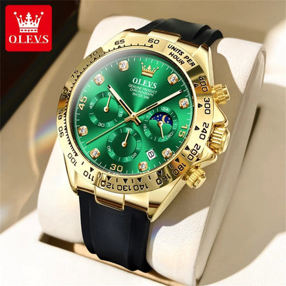 OLEVS Men's Watches Waterproof Luminous Moon Phase Date Chronograph Men's Wristwatch Luxury Original Quartz Wrist watch for Men