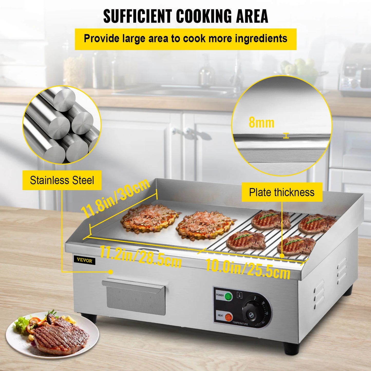 SucceBuy 14"-22" Electric Countertop Griddle Teppanyaki Grill 1600W/3200W Stainless Steel Flat Top Grills for Pancake Chicken - Merit Sell