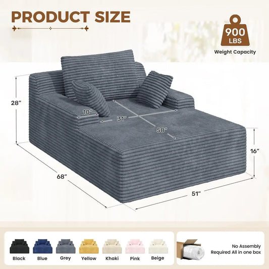 51 Modern Oversized Chaise Lounge Chair Indoor, NonAssembly Deep Seat Sofa Bed Corduroy Cloud Boneless Couch with 2pcs Pillows Merit Sell