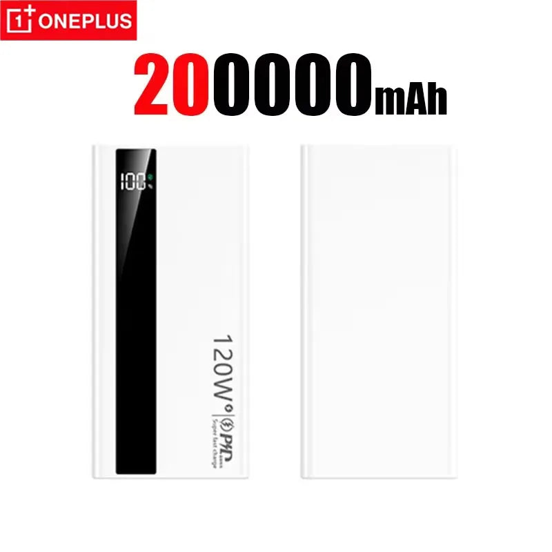 OnePlus 200000mA High Capacity Power Bank 120W Super Fast Charging Battery LED Digital Display Powerbank For Xiaomi Iphone