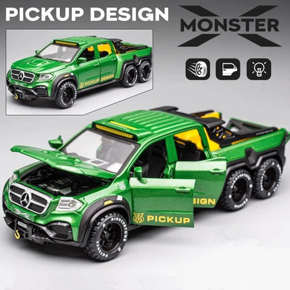 1/28 X-class 6X6 Tyre Pickup Metal Diecast Alloy Toy Cars Models Trucks For Boys Childrens Kids Off-road Vehicle Collection Gift